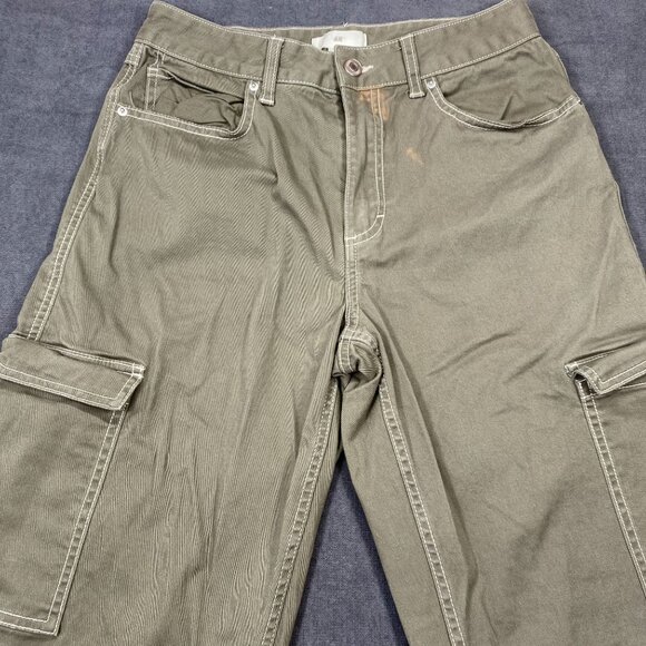 H&M Sage Green Cargo Utility Pants Contrast Stitching Pockets Womens Size 6 - Picture 4 of 13